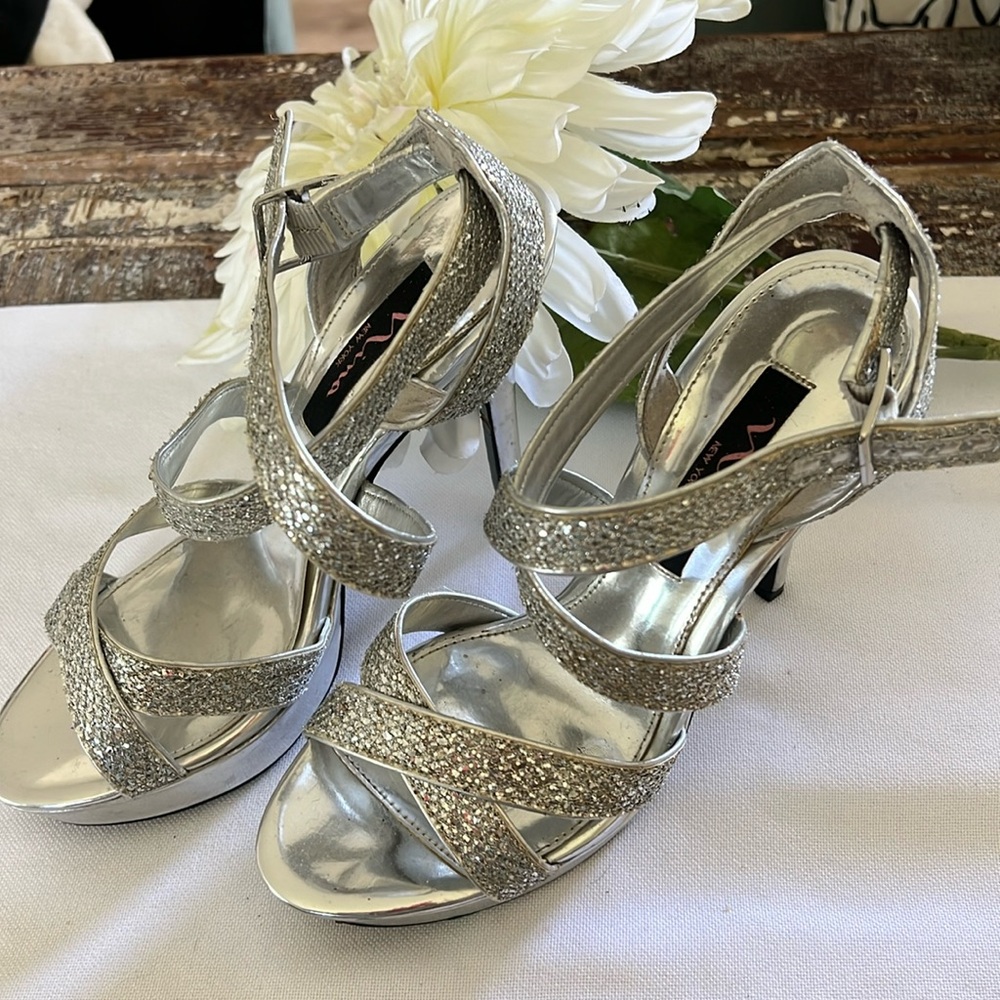 Nina Silver Sparkly Slingback Heels